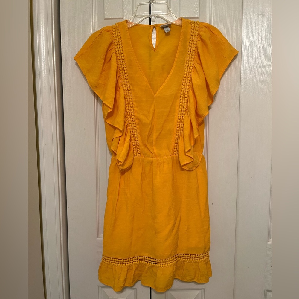 Yellow Ruffle Knee-Length Dress